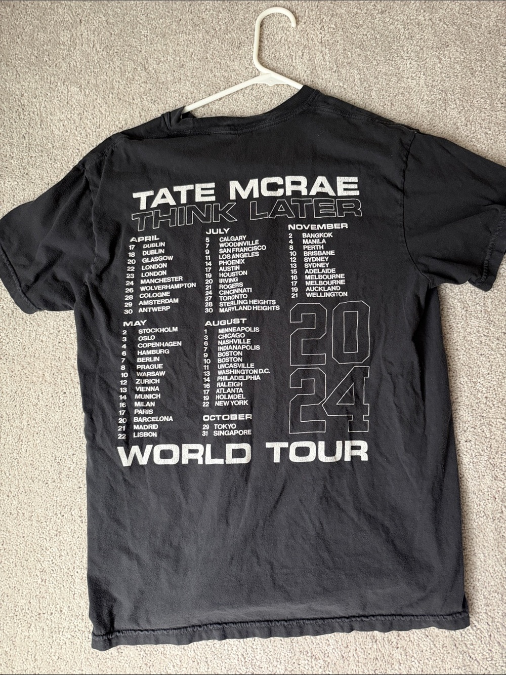 Think Later Tate McRae 2024 World Tour Black Graphic Tee